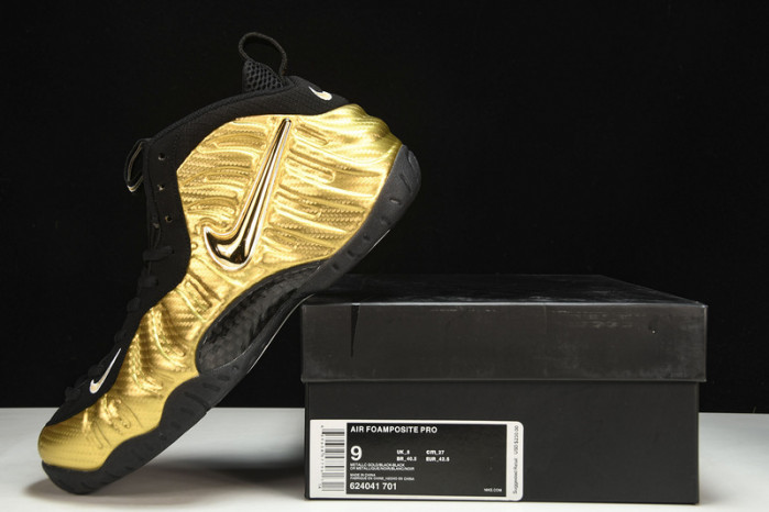 air foamposite pro “metallic gold” black mens 624041-701